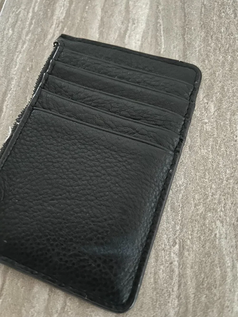 Zip Card Case Leather Wallet - Black